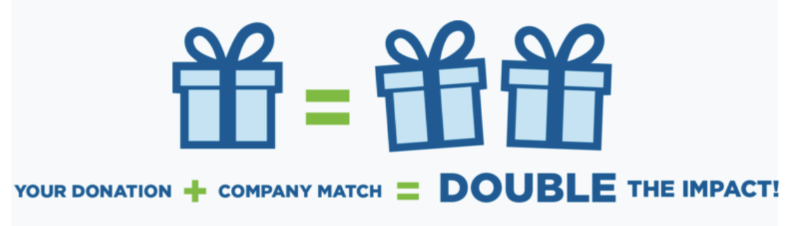 Double the donation graphic showing how an individual donation and company match doubles the impact of a donation.